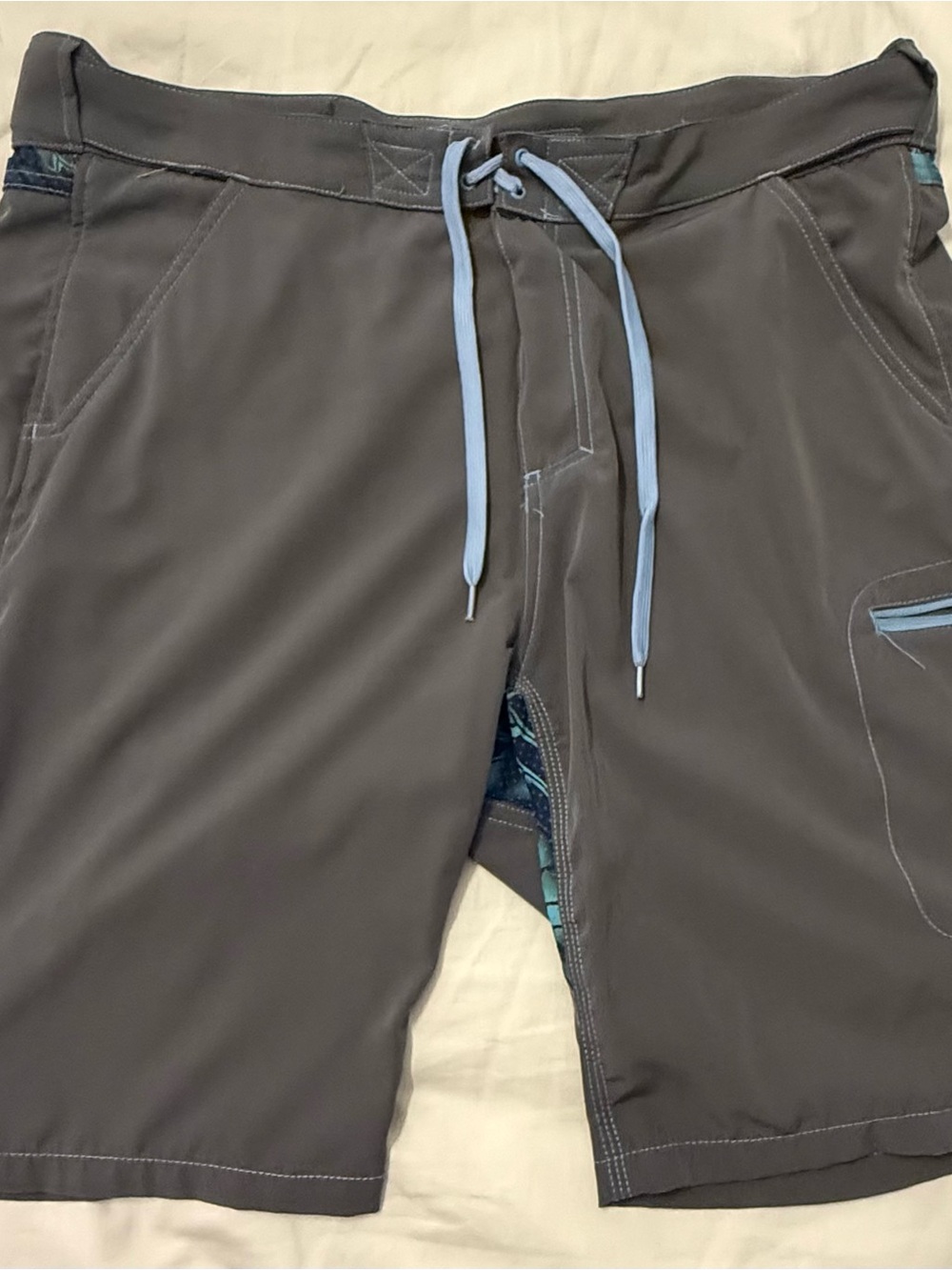 Huk Men's Gray Board Shorts with Light Blue Drawstring